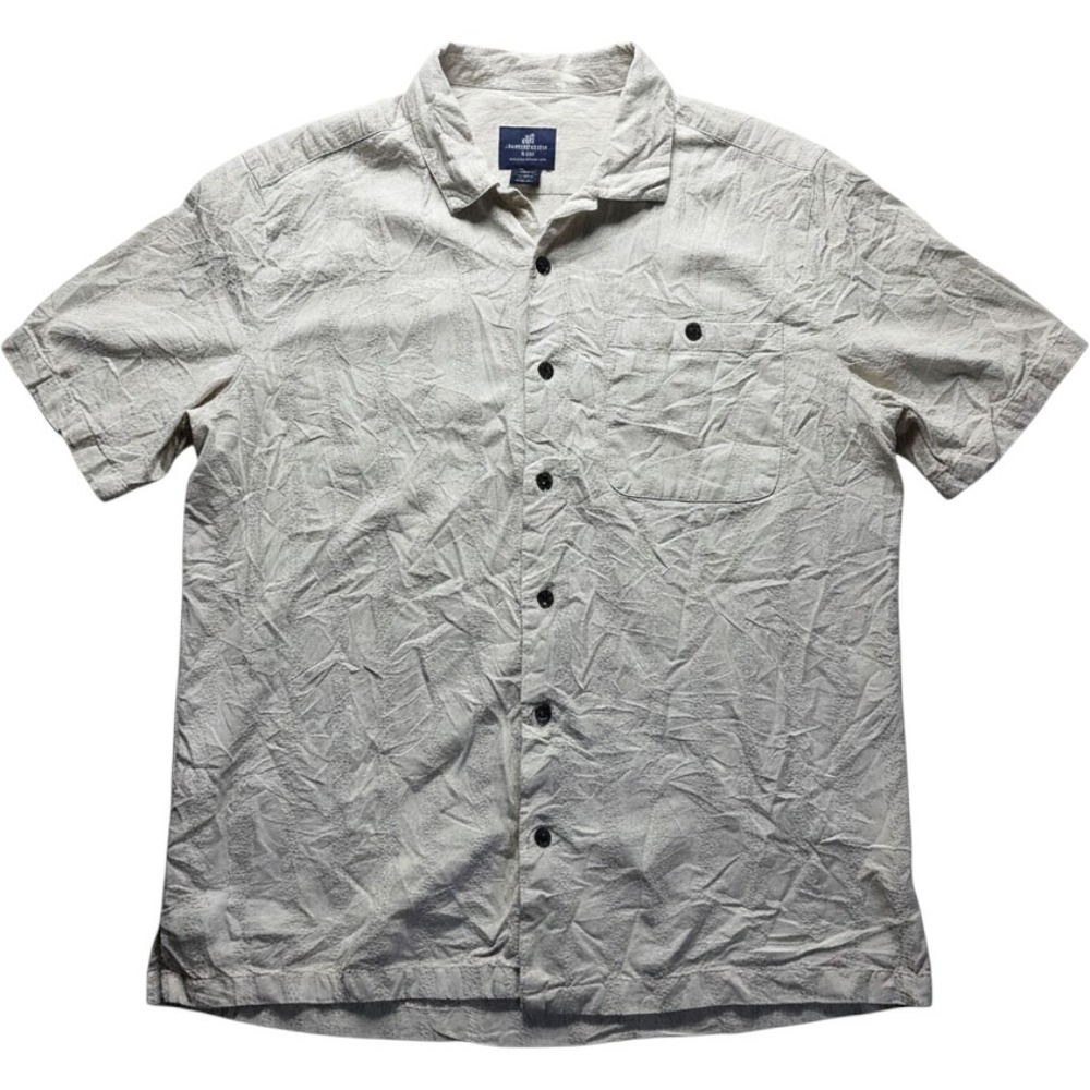 Caribbean Joe Shirt Mens 3XL Beige 100% Silk Short Sleeve Camp Button-Up Casual
